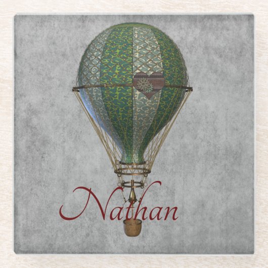 スチームパンク熱気球パーソナライズされた ガラスコースター (正面)