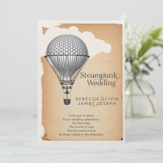 スチームパンク熱気球結婚気球 招待状 (スタンド正面)