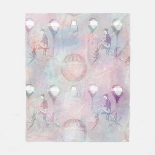 スチームパンク熱気球 |ヴィンテージ フェミニン フリースブランケット (正面)