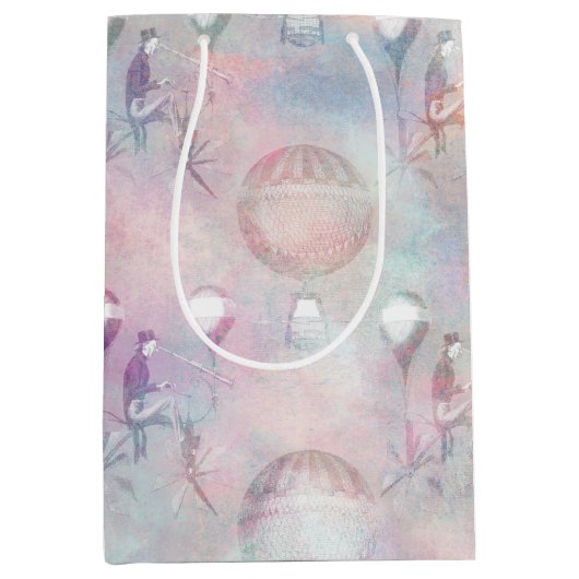 スチームパンク熱気球 |ヴィンテージ フェミニン ミディアムペーパーバッグ (正面)