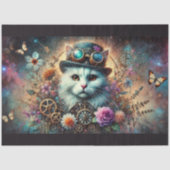 スチームパンク猫のデコパージュ 宇宙銀河フラワー 薄葉紙 (正面)
