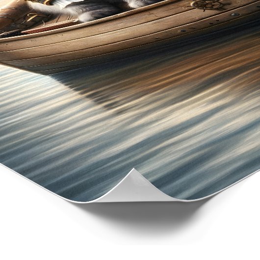 スチームパンク猫キャプテンラグドール旧軍艦 ポスター (角)