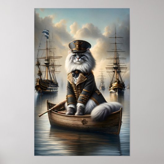 スチームパンク猫キャプテンラグドール旧軍艦 ポスター (正面)