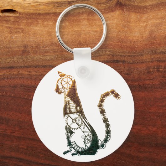 スチームパンク猫キーチェーン キーホルダー (正面)