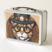 スチームパンク猫ヴィンテージ弁当箱 メタルランチボックス (裏面)