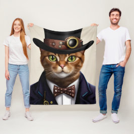 スチームパンク猫 フリースブランケット