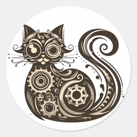 スチームパンク猫 ラウンドシール (正面)