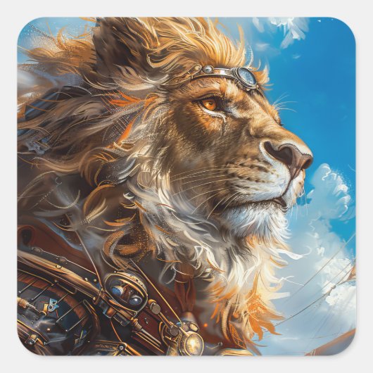 スチームパンク獅子 スクエアシール (正面)