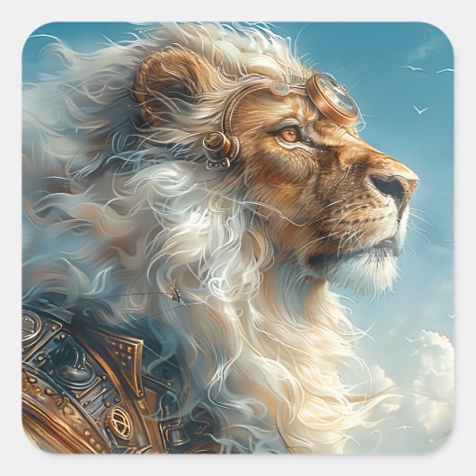 スチームパンク獅子 スクエアシール (正面)