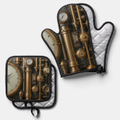 スチームパンク管とゲージ 鍋つかみ&鍋敷きセット (正面/裏面)