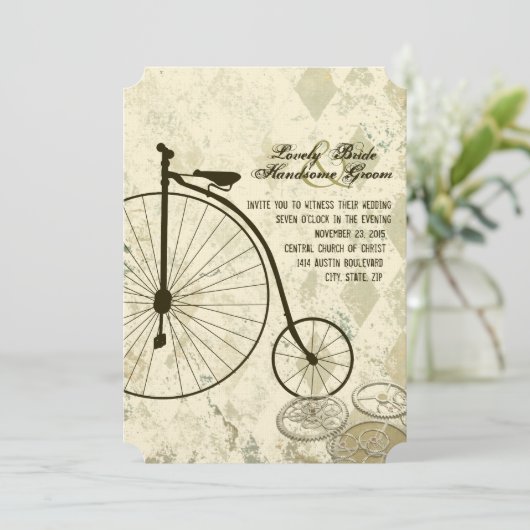 スチームパンク自ビクトリアン転車結婚式招待状 招待状 (スタンド正面)