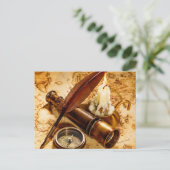 スチームパンク航海の望遠鏡アンティークコンパス ポストカード (スタンド正面)