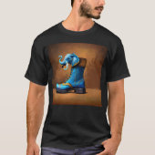 スチームパンク象ブーツ男性黒Tシャツ Tシャツ (正面)