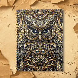 スチームパンク金属ギアとフクロウ ノートブック