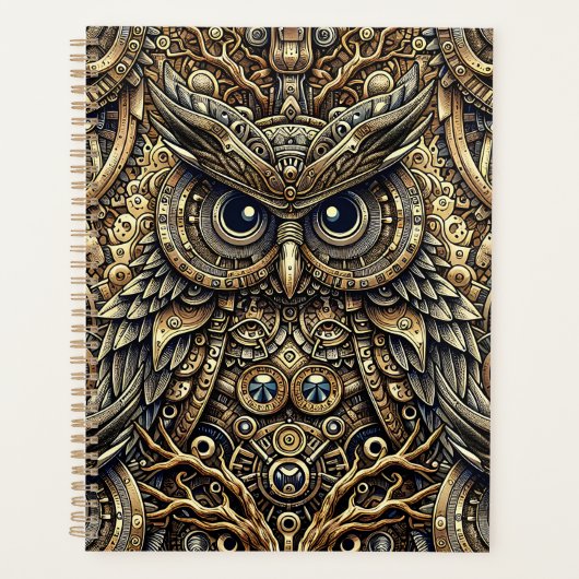スチームパンク金属ギアとフクロウ プランナー手帳 (正面)