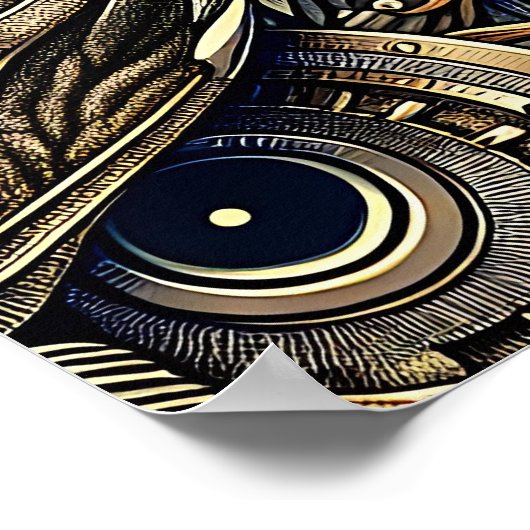 スチームパンク金属ギアとフクロウ ポスター (角)