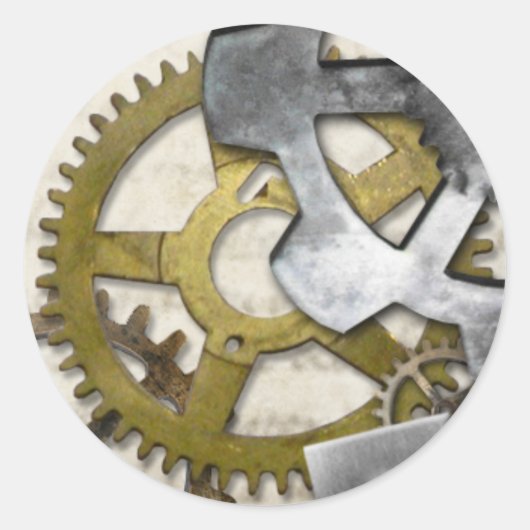 スチームパンク金属ギア工業用ステッカー。 ラウンドシール (正面)