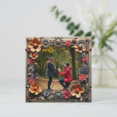 スチームパンク金属パーソナライズされたフローラ結婚ズ セーブザデート (スタンド正面)