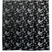 スチームパンク銀亜鉛ギアとカラス シャワーカーテン (正面)