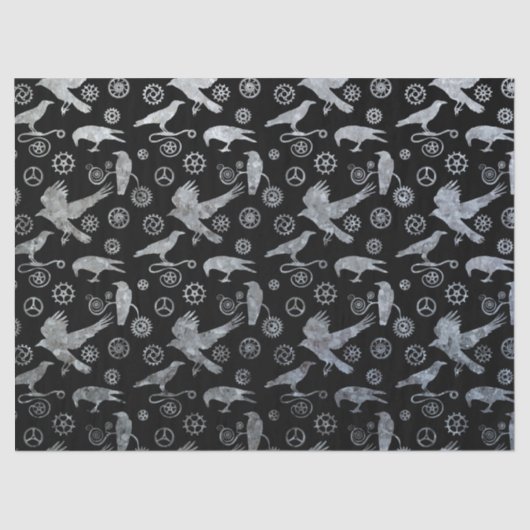 スチームパンク銀亜鉛ギアとカラス 薄葉紙 (正面)