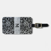 スチームパンク銀亜鉛ギアカスタムモノグラム ラゲッジタグ (正面横)