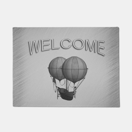 スチームパンク銀温風船と船舶 ドアマット (正面)