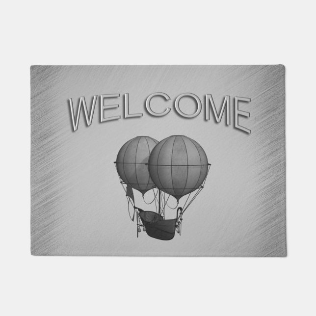 スチームパンク銀温風船と船舶 ドアマット (正面)