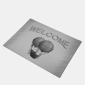 スチームパンク銀温風船と船舶 ドアマット (アングル)