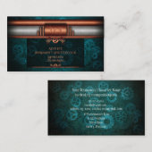 スチームパンク銅と銀のティール（緑がかった色）・コグ、モノグラム 名刺 (正面/裏面)