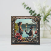 スチームパンク銅パーソナライズされたフローラ結婚ズ セーブザデート (スタンド正面)