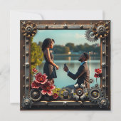 スチームパンク銅パーソナライズされたフローラ結婚ズ セーブザデート (正面)