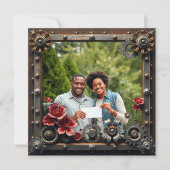 スチームパンク銅パーソナライズされたフローラ結婚ズ セーブザデート (正面)