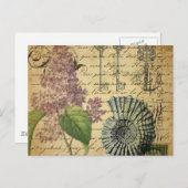 スチームパンク鍵 フランス ボタニカル パープル ライラック ポストカード (正面/裏面)