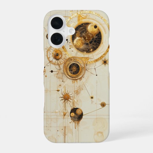スチームパンク風の天体デザイン iPhone 16ケース (裏面)