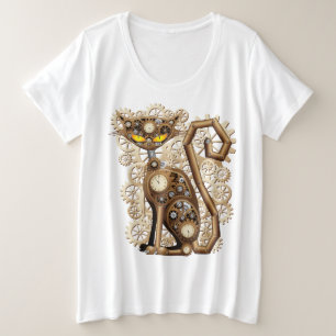 スチームパンク風猫のビンテージスタイルマシン プラスサイズTシャツ