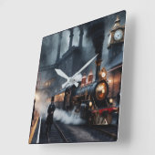 スチームパンク駅 スクエア壁時計 (傾斜)
