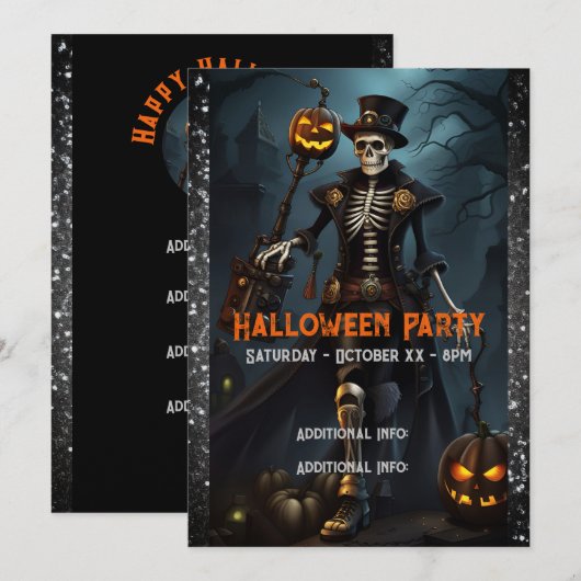 スチームパンク骸骨 招待状 (正面/裏面)