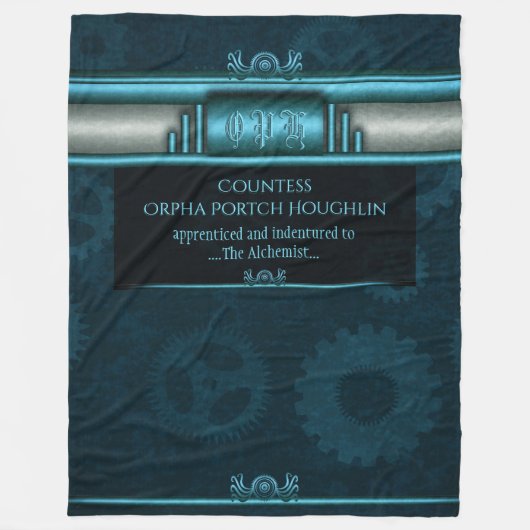 スチームパンク、アイスブルーのティール(緑がかった色)スプロケット フリースブランケット (正面)