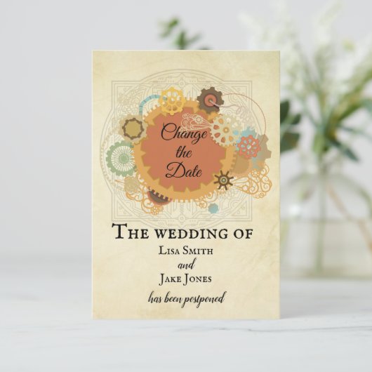 スチームパンク ウェディング 日程変更 インダストリアル 招待状 (スタンド正面)