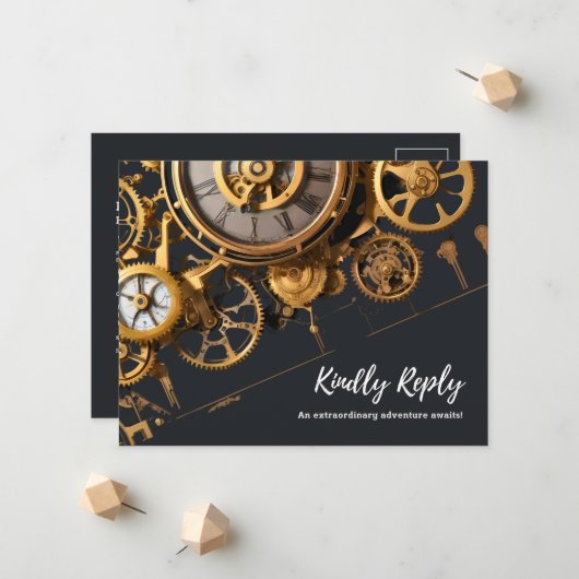 スチームパンク・エンターテイメント ヴィンテージ・クロックワーク ご参加のお返事 案内状 (正面/裏面インサイチュ)