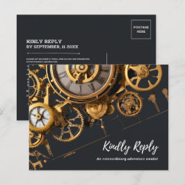 スチームパンク・エンターテイメント ヴィンテージ・クロックワーク 返信お願いします インビテーションポストカード