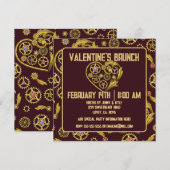 スチームパンク ギア ハート バレンタインデー 招待状 (正面/裏面)