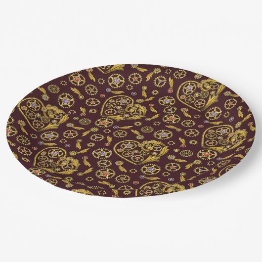 スチームパンク ギア ハート ペーパープレート (アングル)