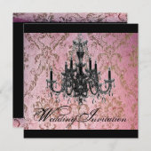 スチームパンク ゴシック ダマスク シャンデリア ウェディング 招待状 (正面/裏面)