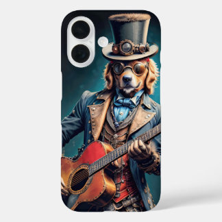 スチームパンク ゴールデンレトリバー ギター演奏犬 iPhone 16ケース