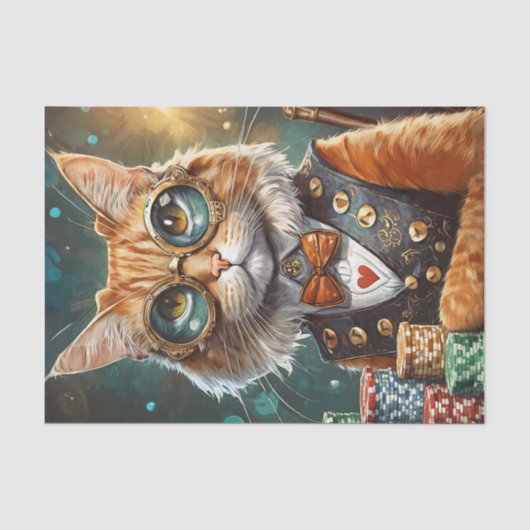 スチームパンク シーモア、猫がポーカーを勝負 薄葉紙 (正面)