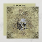 スチームパンク スカルとローズ ゴシックウェディング 招待状 (正面/裏面)