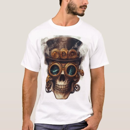 スチームパンク スカル エンジン Tシャツ (正面)