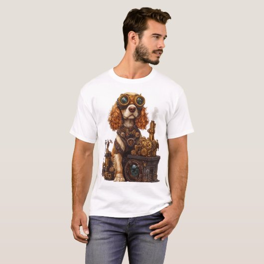 スチームパンク スパニエル ヴィクトリア朝の犬の発明家 Tシャツ (正面フル)