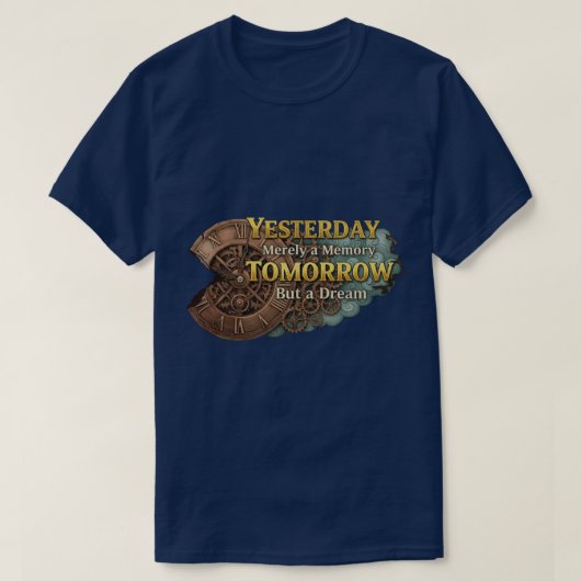 スチームパンク タイムマシン - 昨日と明日 ネイビー Tシャツ (デザイン正面)